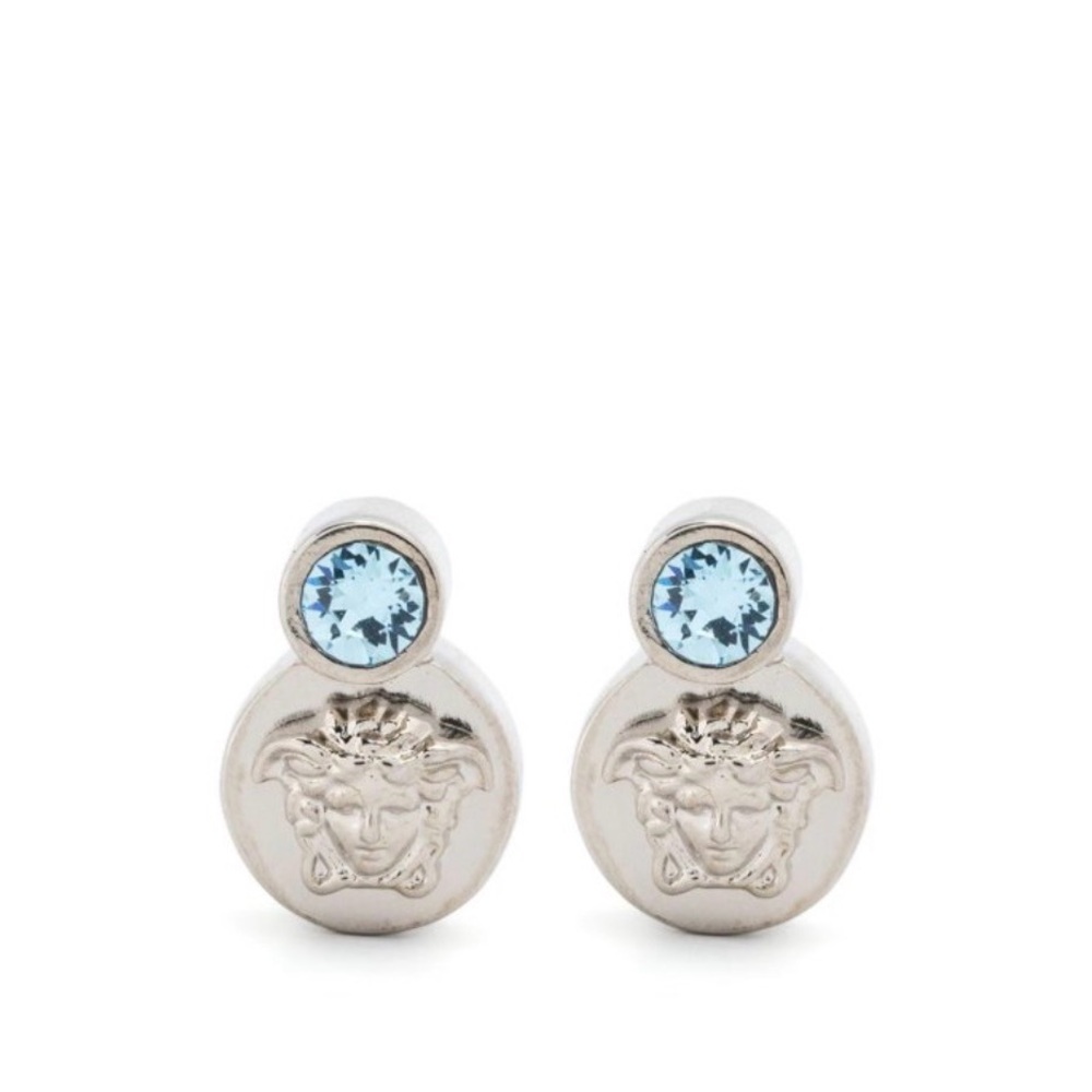 Versace Silver Earrings with Blue Accent